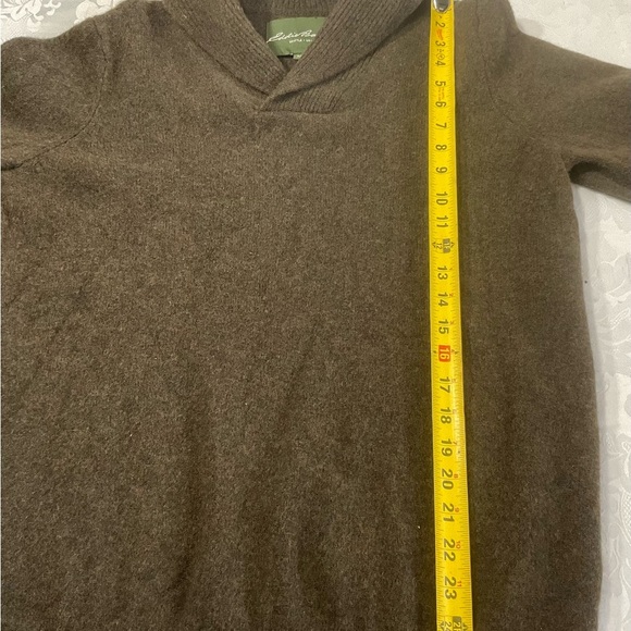 Eddie Bauer Lambs Wool Sweater Mens Size XLT Olive Green Shawl Neck Pullover - Picture 8 of 9